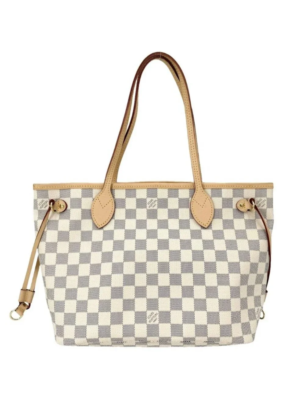 Louis Vuitton Tote Neverfull PM Shoulder Bag Damier Azur Canvas White Gold